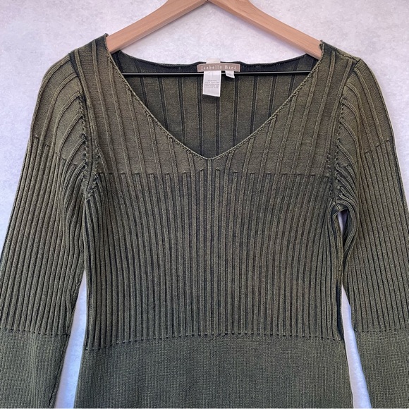 Isabella Bird Cotton Ribbed V-Neck Sweater Army Green Women’s Small - Picture 8 of 9